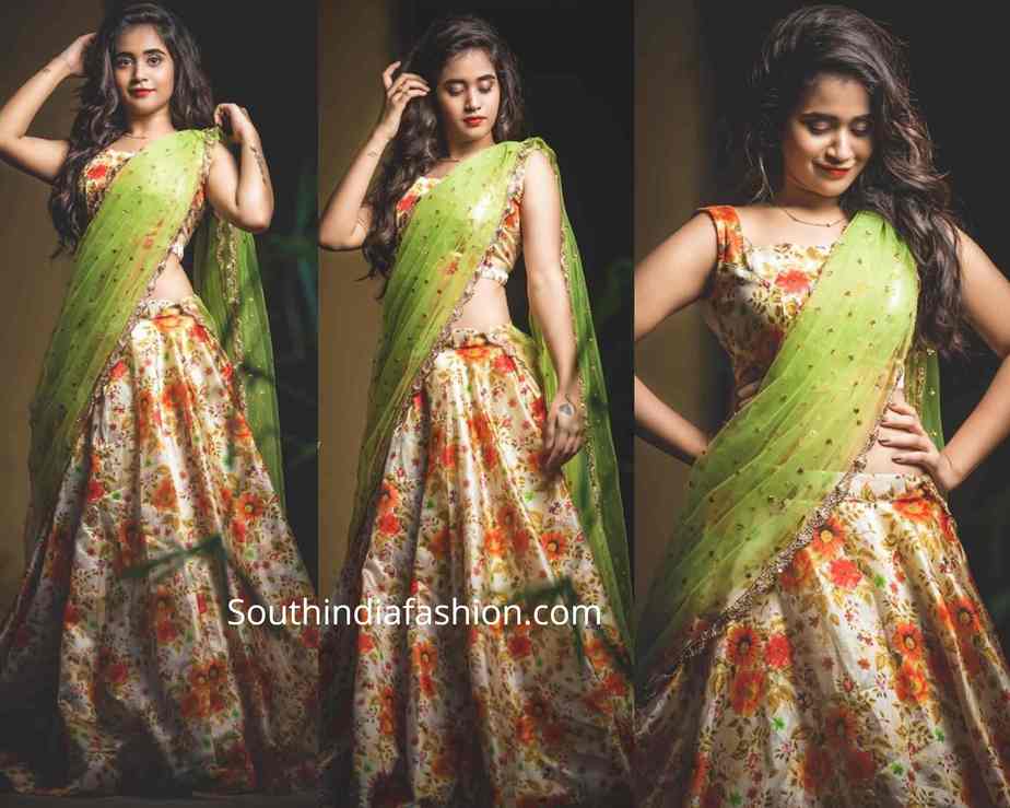 deepthi sunaina floral half saree