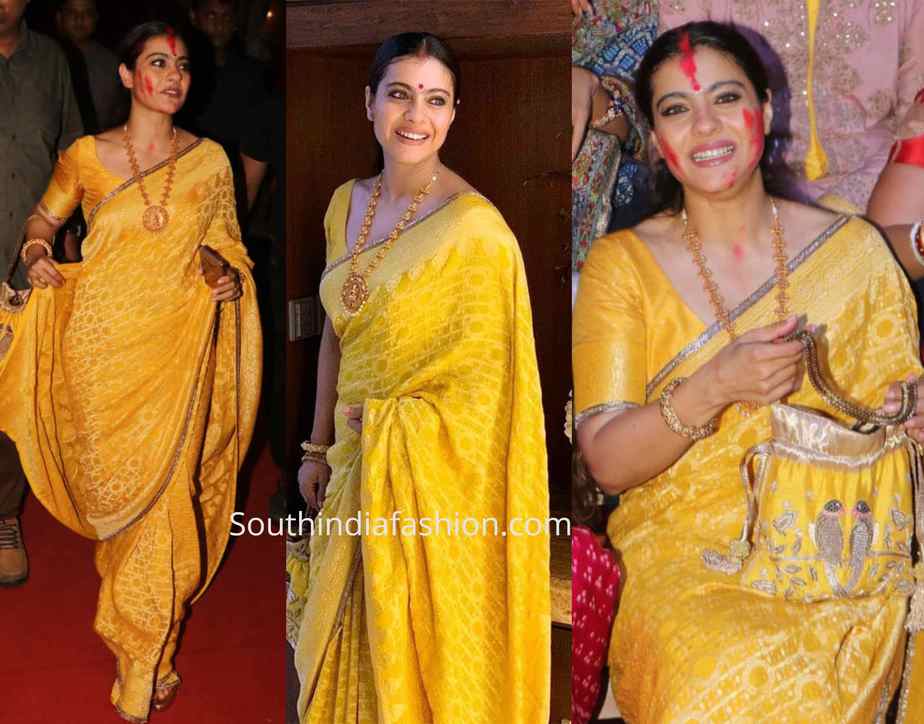 kajol yellow saree durga puja celebrations 2019