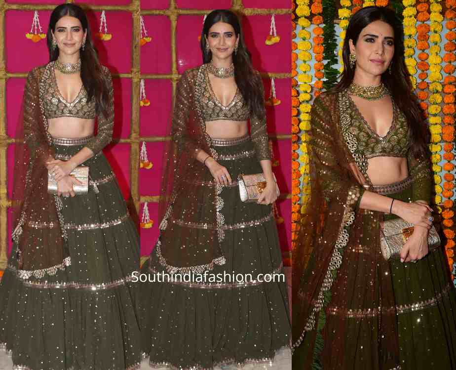 karishma tanna green lehenga at ekta kapoor diwali party