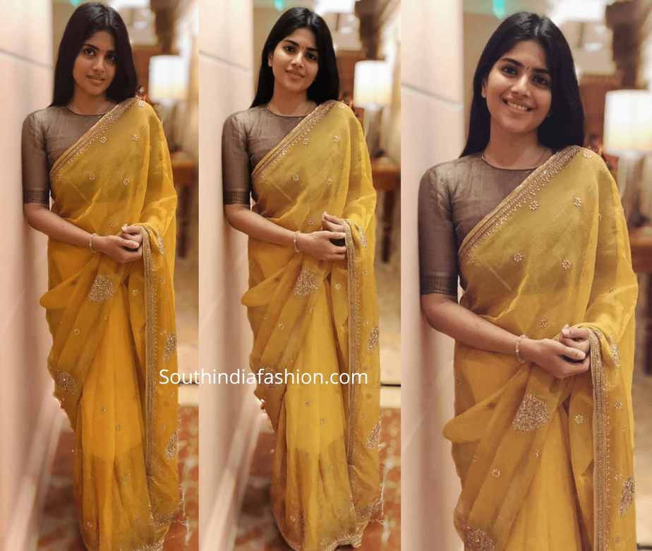 megha akasha yellow saree diwali 2019