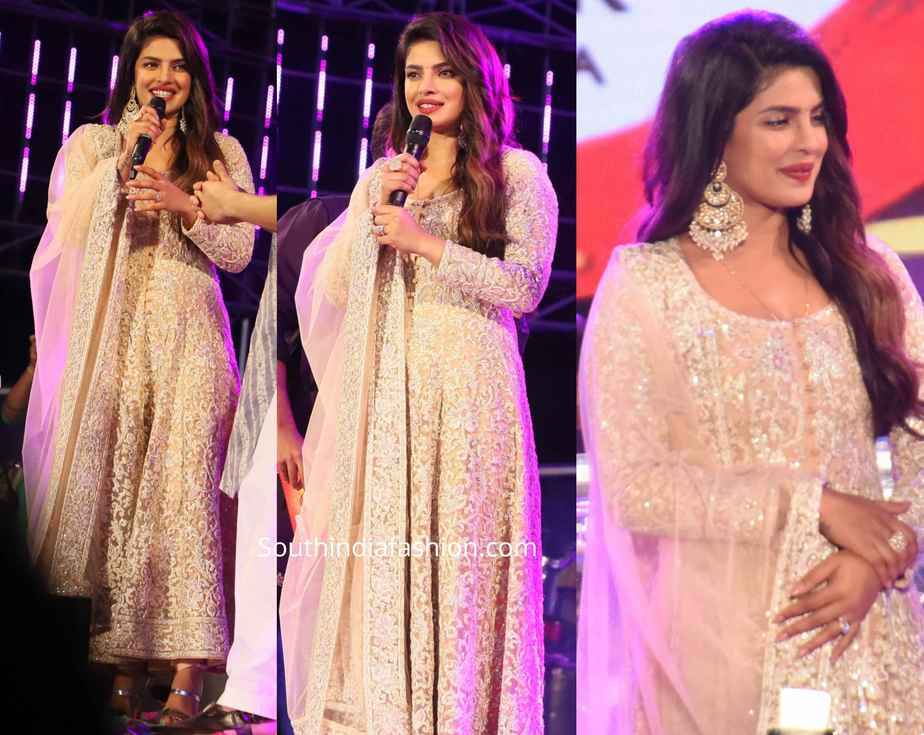 priyanka chopra pink anarkali sky is pink promotions falguni pathak show