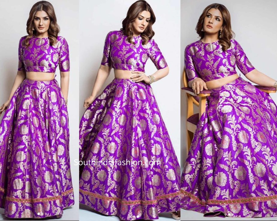 raveena tandon in purple legenga by raw mango