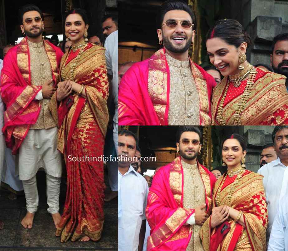 deepika padukone in red sabyasachi saree marriage anniversary (1)