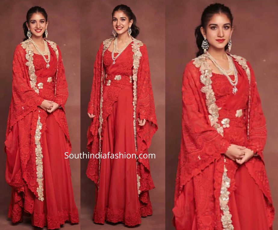radhika merchant in red anamika khanna dress