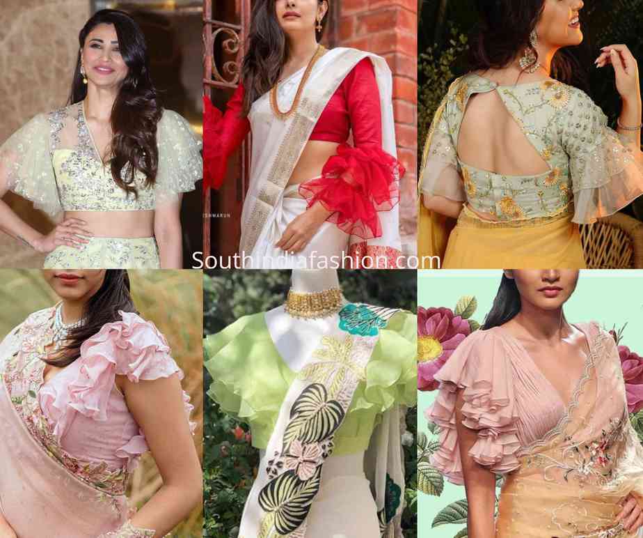 ruffle sleeves blouse designs for sarees and lehengas