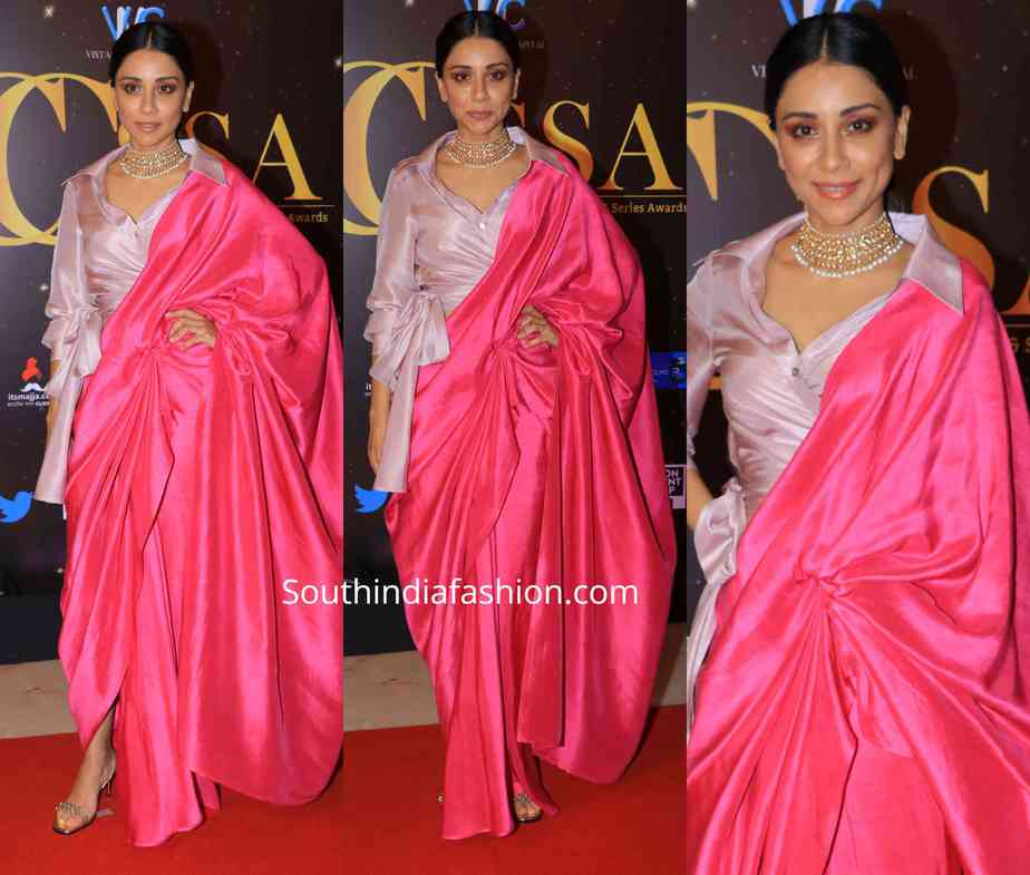 amrita puri in pink silk saree drape at at critics choice short series awards