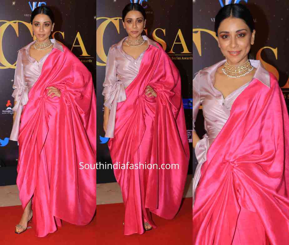 amrita puri in pink silk saree drape at at critics choice short series awards