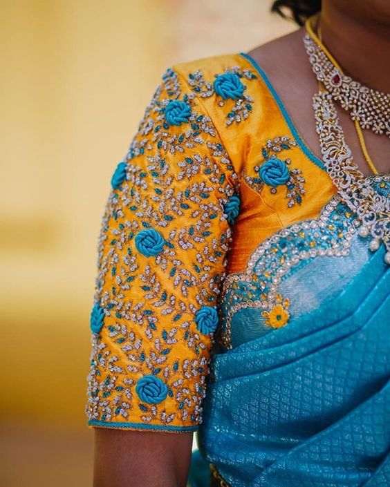 latest thread work sarees