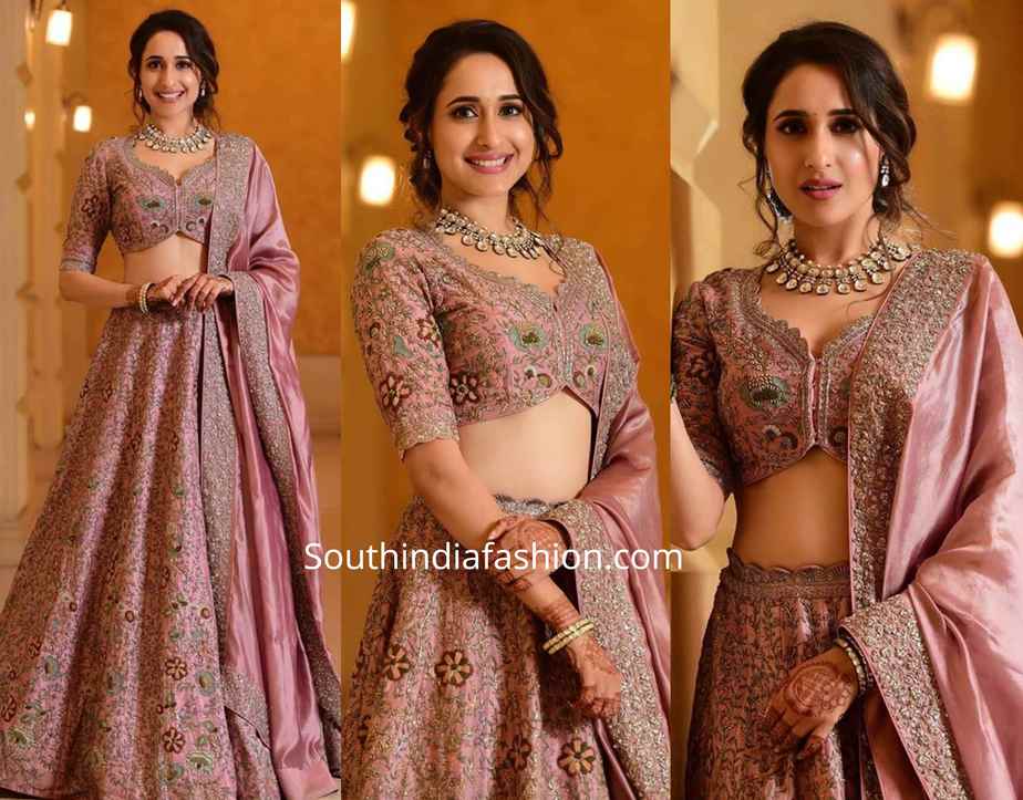 pragya jaiswal lehenga at her sister wedding reception