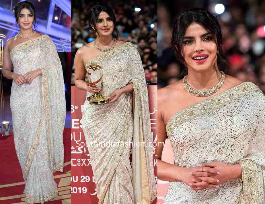 priyanka chopra cream saree at marrakeck film festival