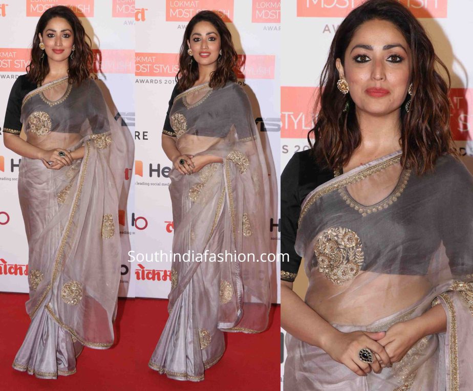 yami gautam in raw mango saree at lokmat most stylish awards (2)