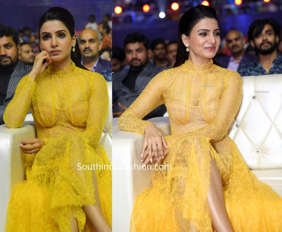 SAMANTHA AKKINENI IN TRANSPARENT YELLOW DRESS AT ZEE CINE AWARDS TELUGU 2020 (2)