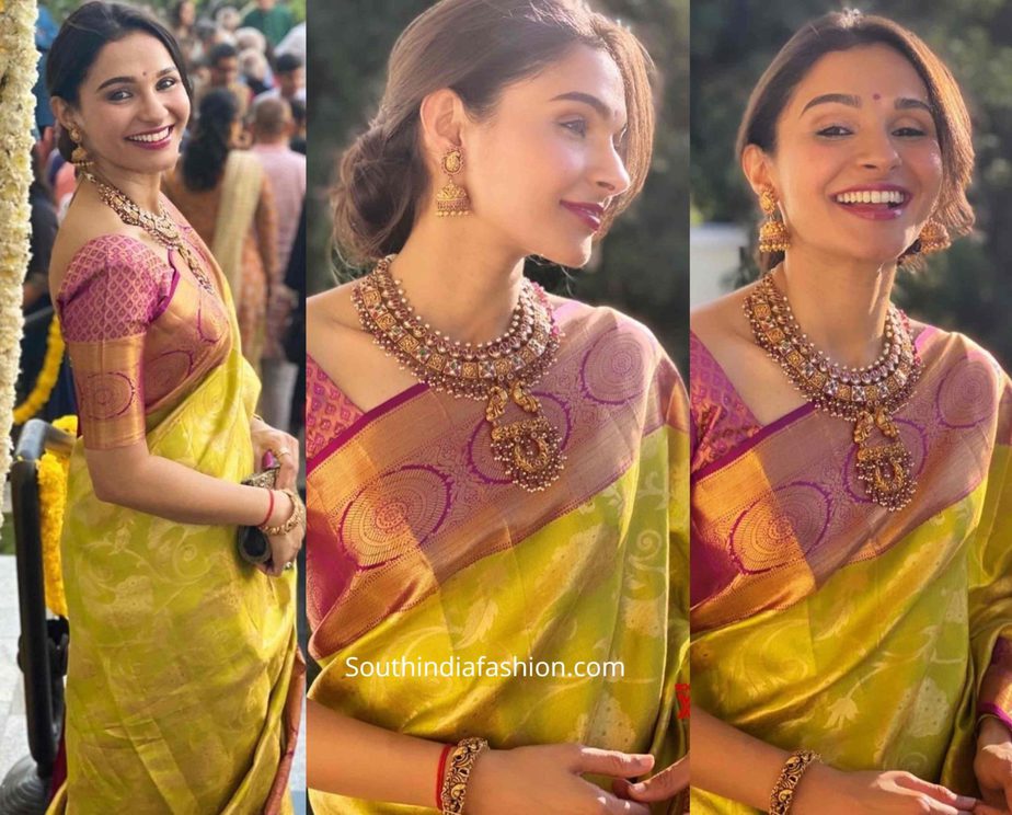 andrea jeremiah in green silk saree at a wedding (1)