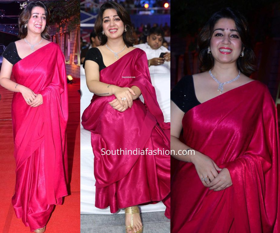 charmme kaur in pink saree at zee cine awards telugu 2020