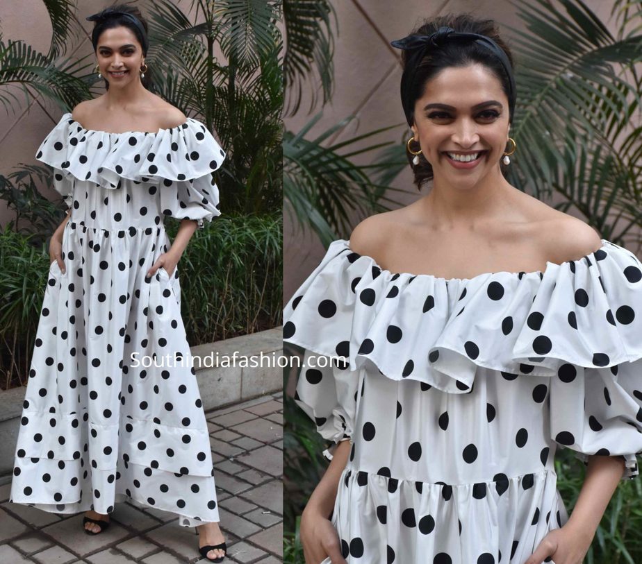 deepika padukone in white polka dot dress chhapaak promotions