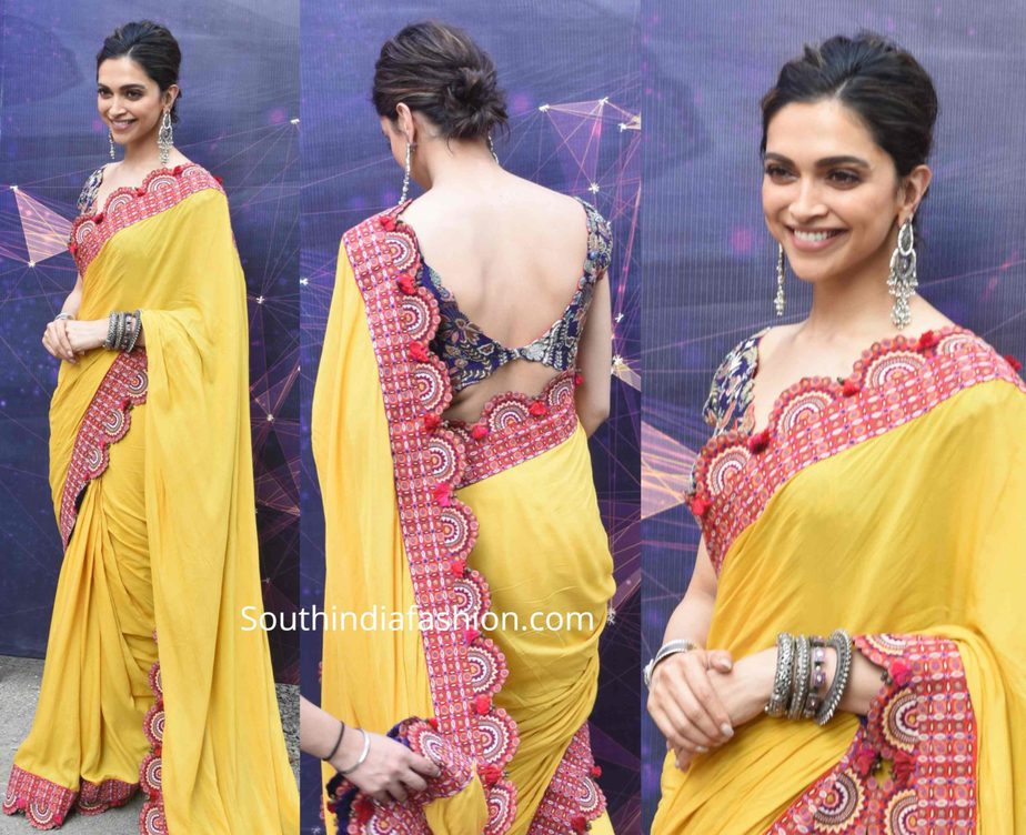 deepika padukone in yellow anamika khanna saree at chhapaak promotions (1)