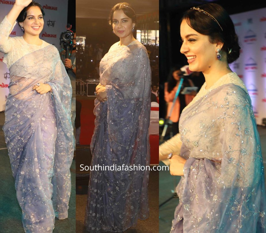 Kangana Ranaut in a lilac organza saree – South India Fashion