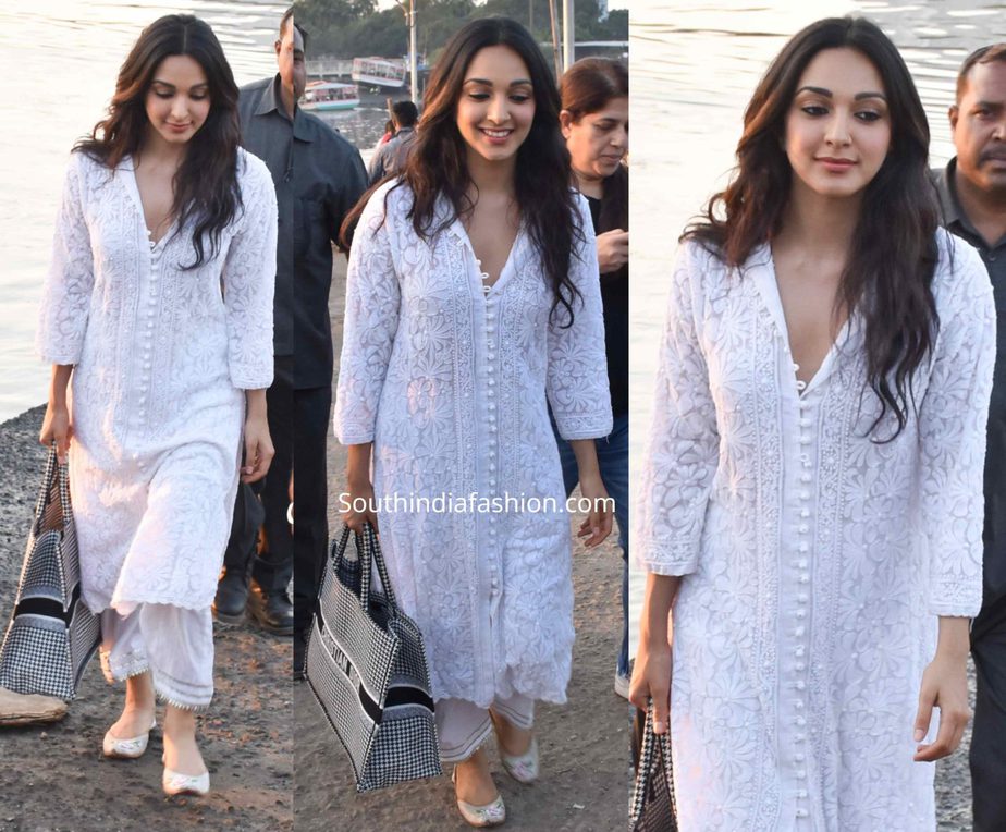 kiara advani in casual white kurta palazzo set