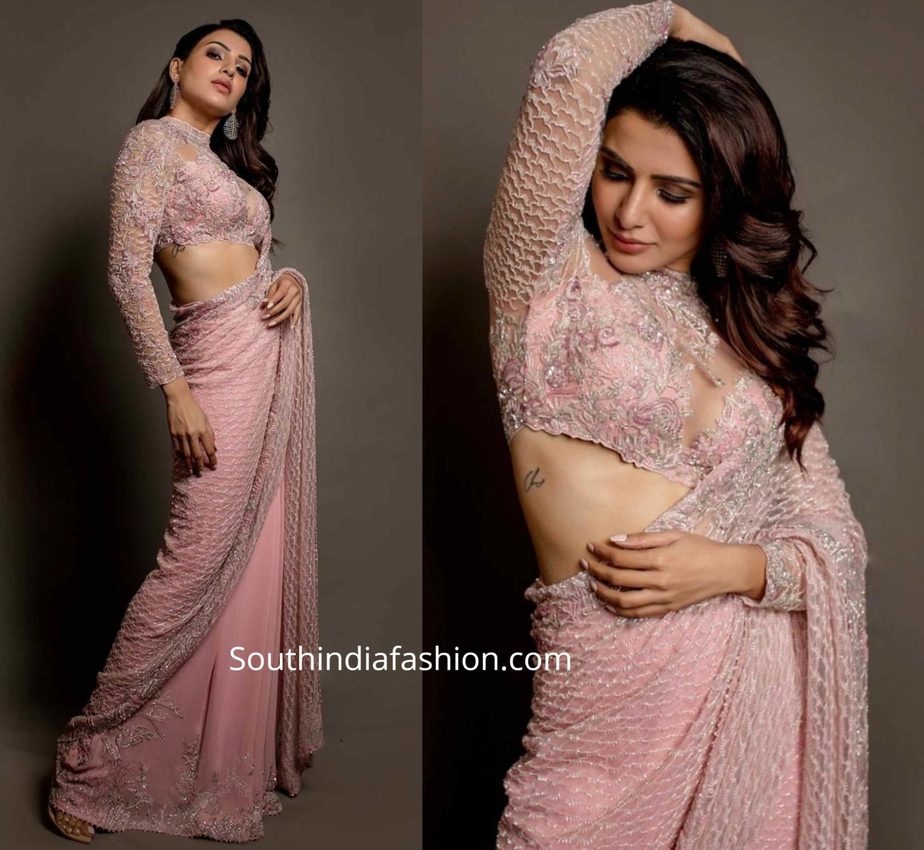 samantha akkineni pink saree at zee cine awards tamil 2020