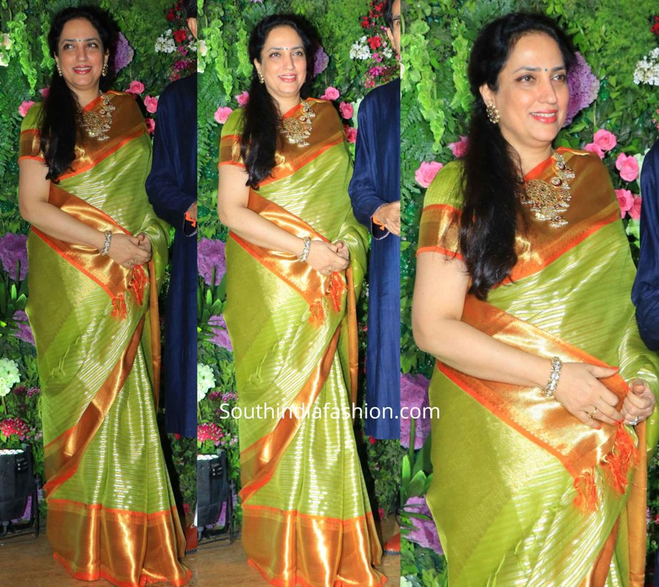 Rashmi Thackeray in green silk saree at armaan jain wedding