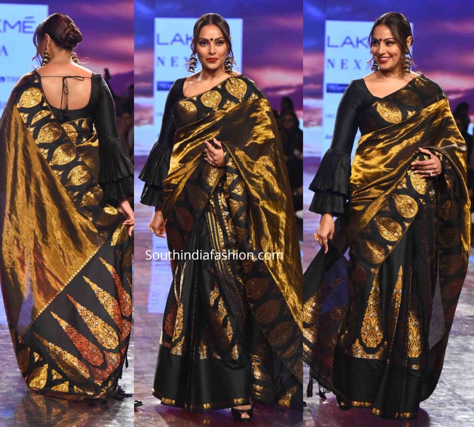 bipasha basu in sanjukta dutta black and gold mekhela chador outfits at lakme fashion week 2020 (1)