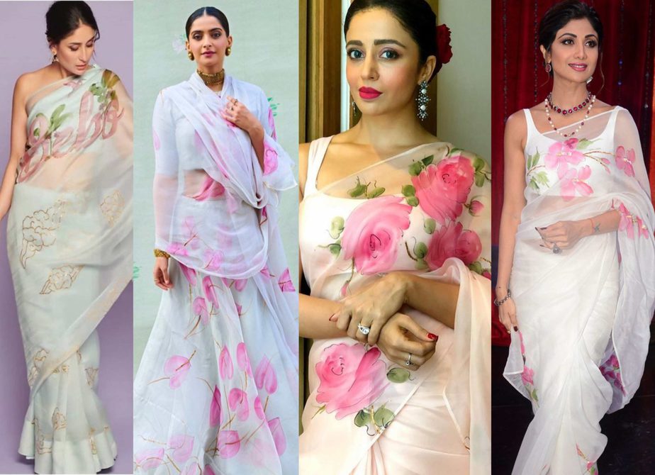 celebs in picchika organza sarees and lehengas