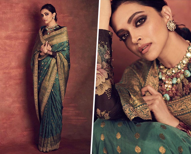 deepika in peacock green banarasi saree 