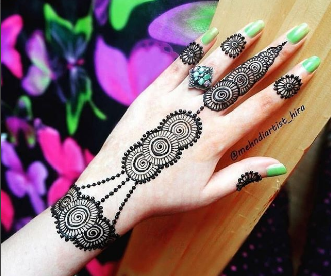 Close up of the palm of a girl with mehandi designs in fingers and middle  of hand, selective focusing Stock Photo - Alamy