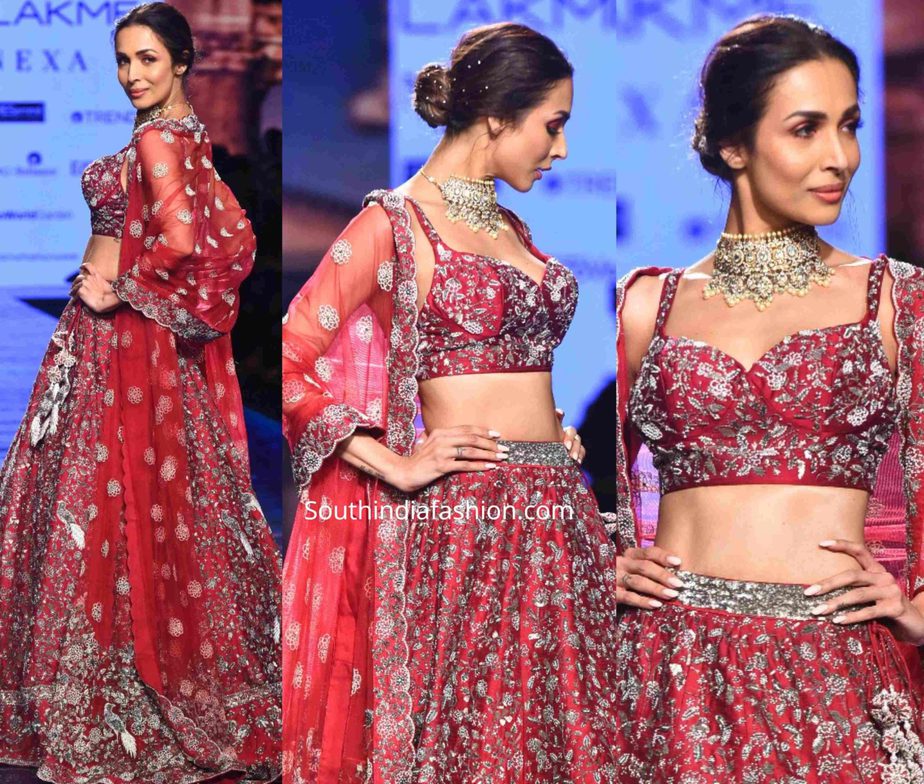 malaika arora in varun chakkilam lehenga at lakme fashion week 2020 (2)