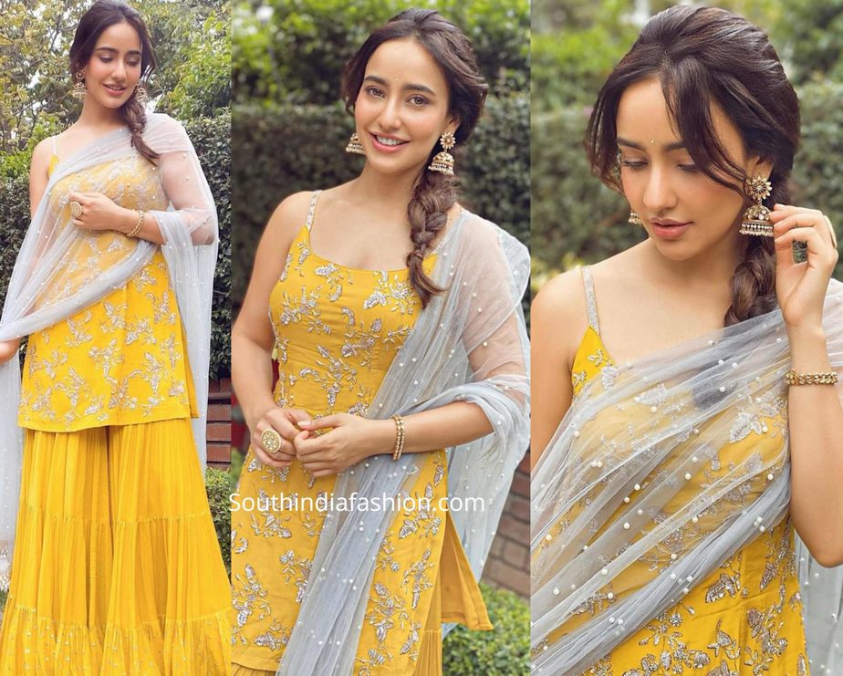 neha sharma in a yellow sharara suit