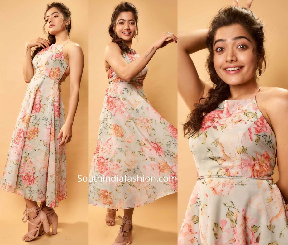 rashmika mandanna in floral printed dress