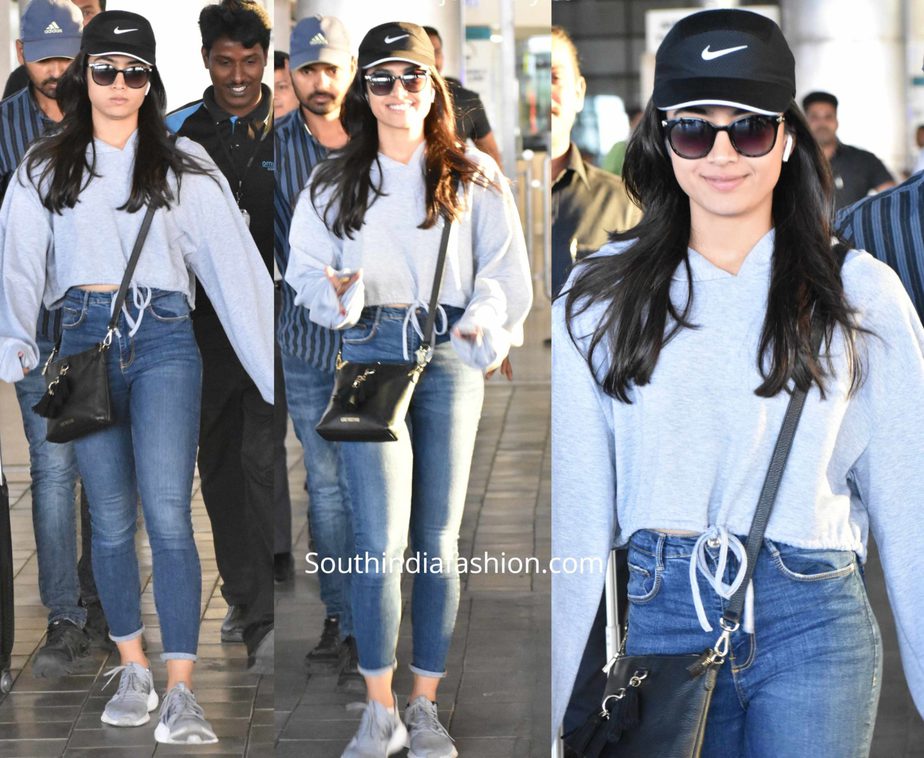 rashmika mandanna in jeans at airport