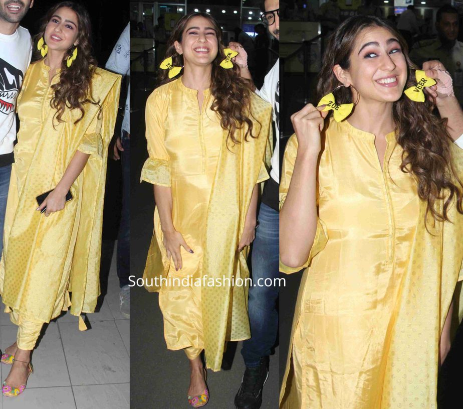 sara ali khan yellow salwar kameez love aaj kal promotions