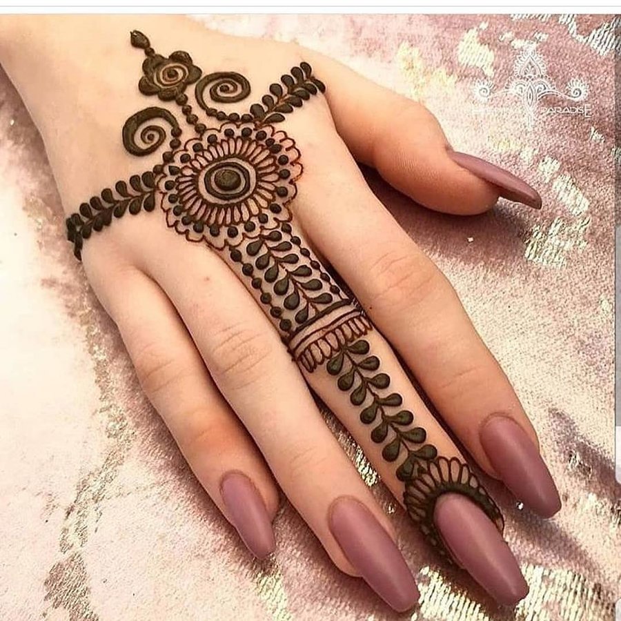 Very easy and stylish finger mehndi design|| back hand ring style henna  design - YouTube