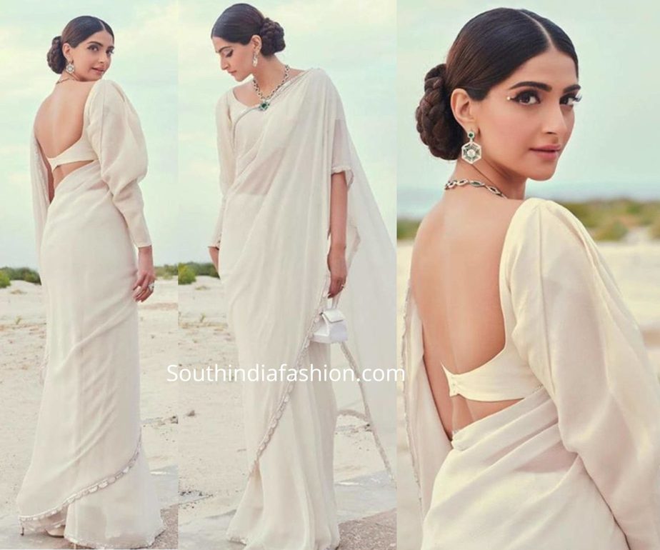 sonam kapoor in white manish malhotra saree