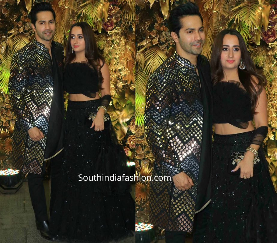 varun dhawan and natasha dalal in black outfitsat armaan jain wedding reception (1)