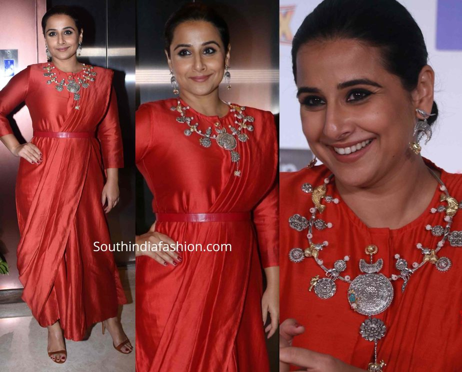 vidya balan in red saree dress at filmfare arwads press meet (3)