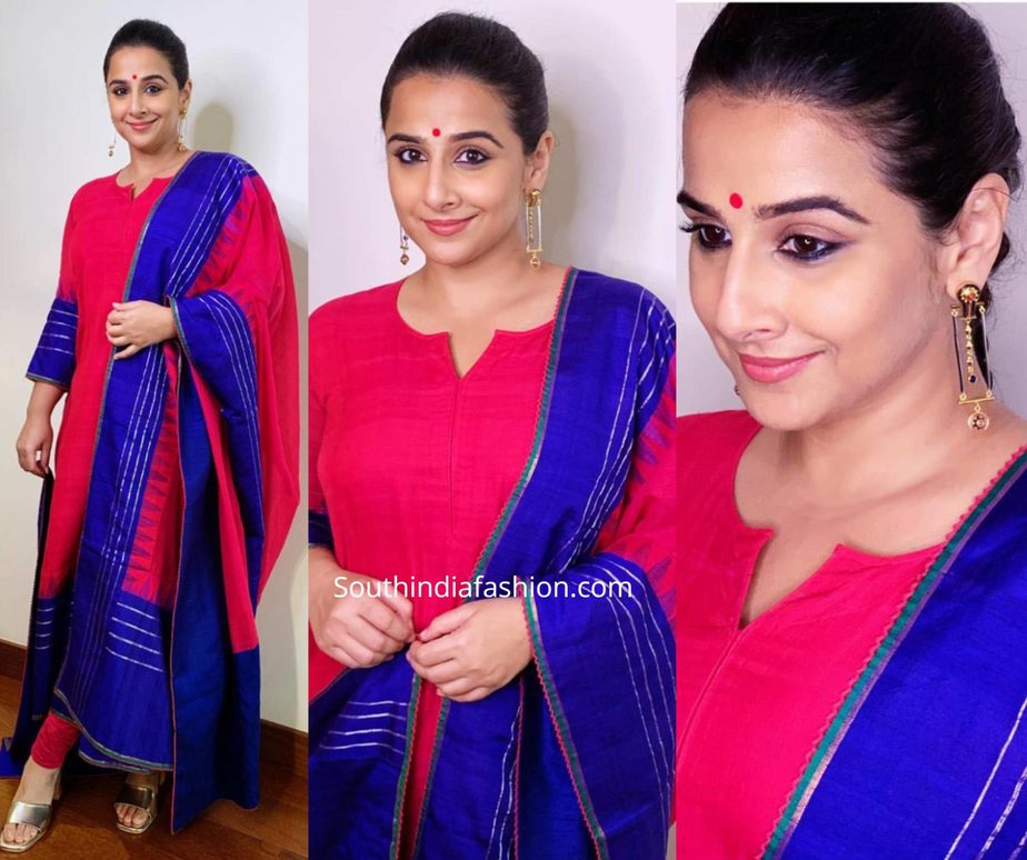 vidya balan in red and blue salwar kameez by gaurang shah