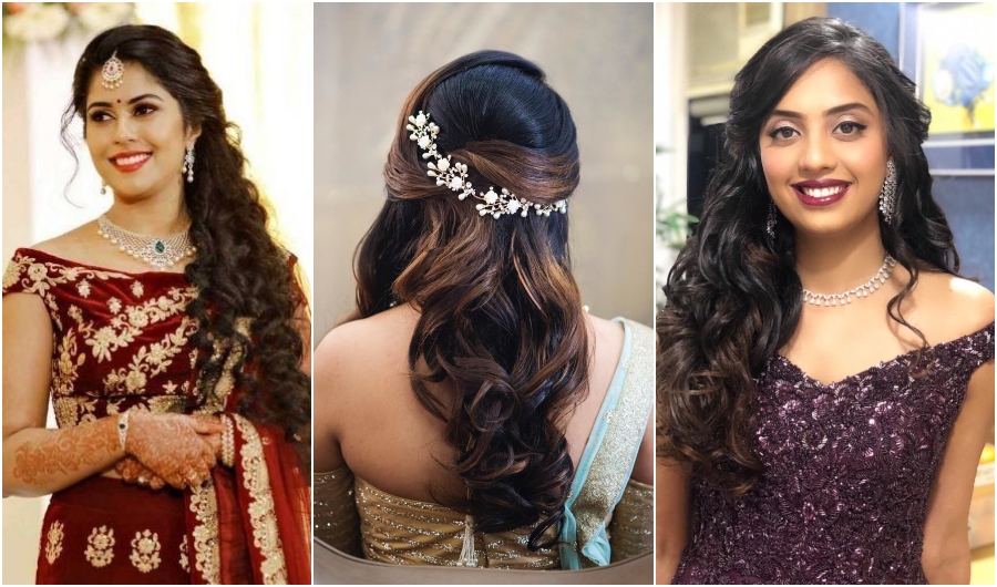 5 Hairstyle Ideas Perfect For Your Sangeet Night  Hair style on saree  Bridal hair buns Engagement hairstyles