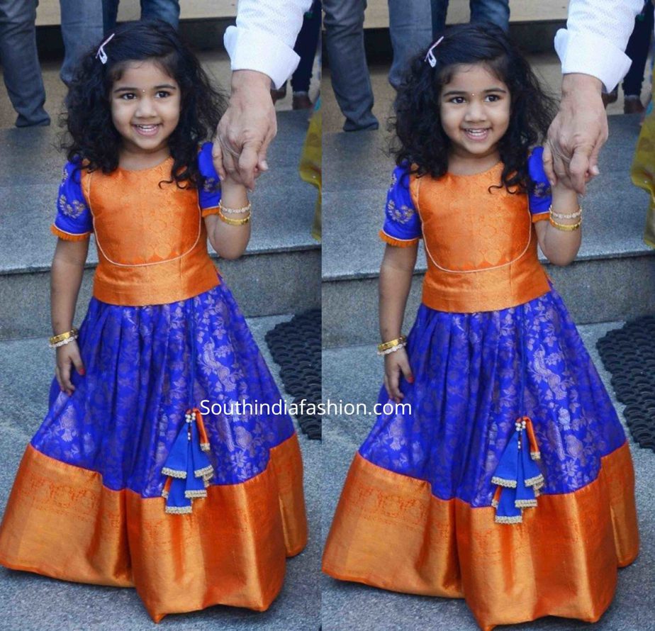 allu arha blue orange pattu lehenga