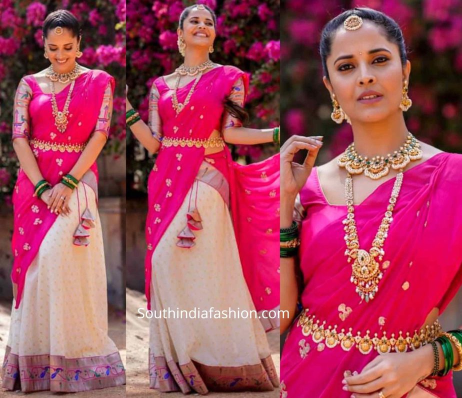 anchor anasuya paithani half saree