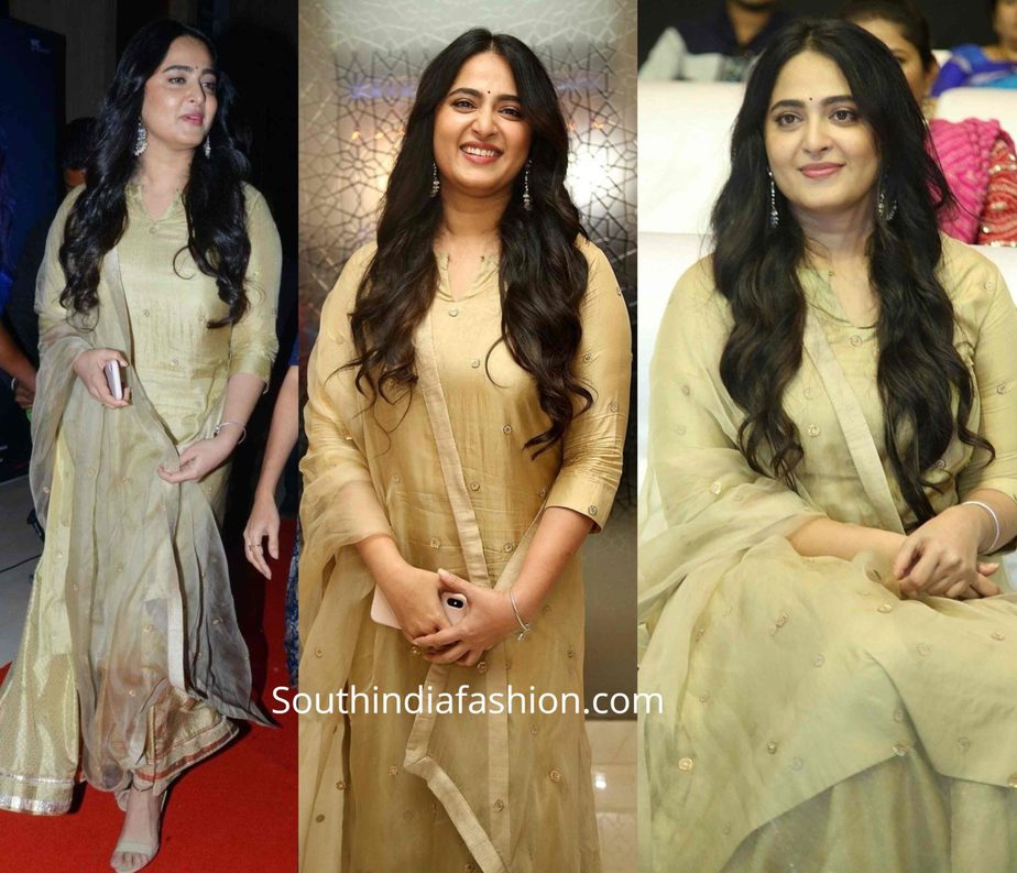 anushka shetty in gold sharara suit at 15 years film journey celebrations (1)