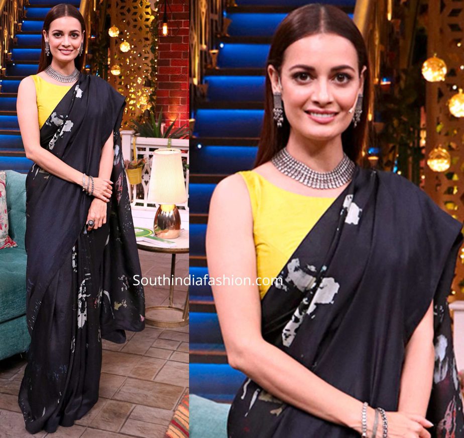 dia mirza black saree thappad promotions