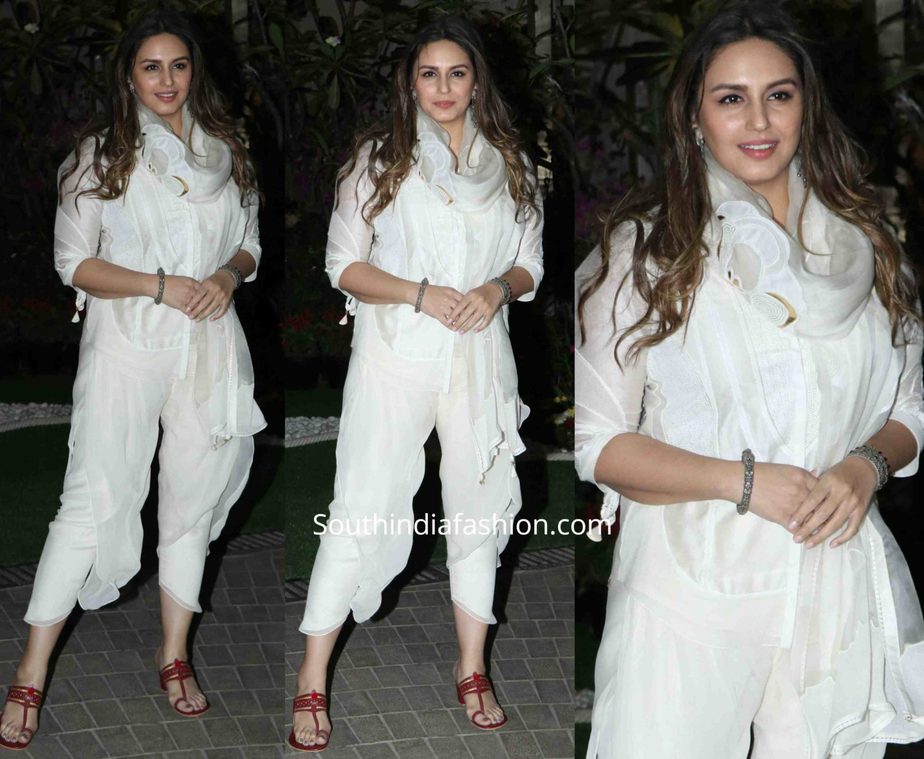 huma qureshi in white dhoti salwar at isha ambani holi party