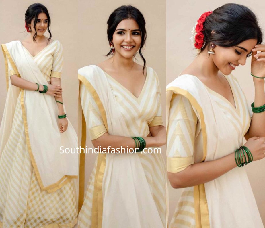 kalyani priyadarshan in traditional kerala kasavu lehenga