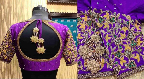 violet colour blouse maggam work