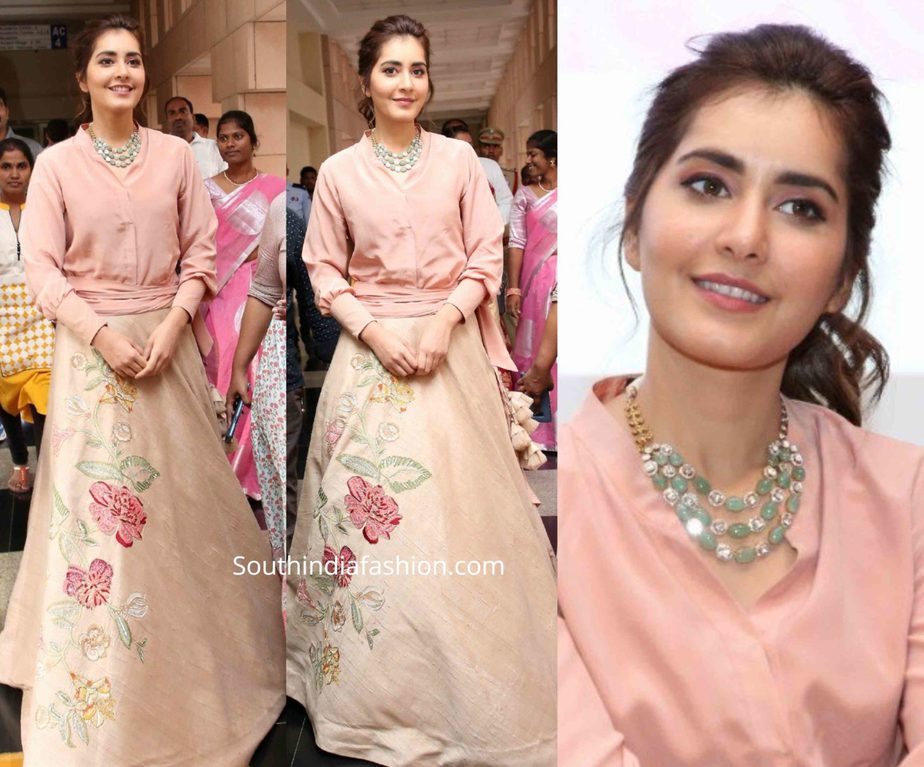 raashi khanna pink long skirt with shirt at womens day celebrations