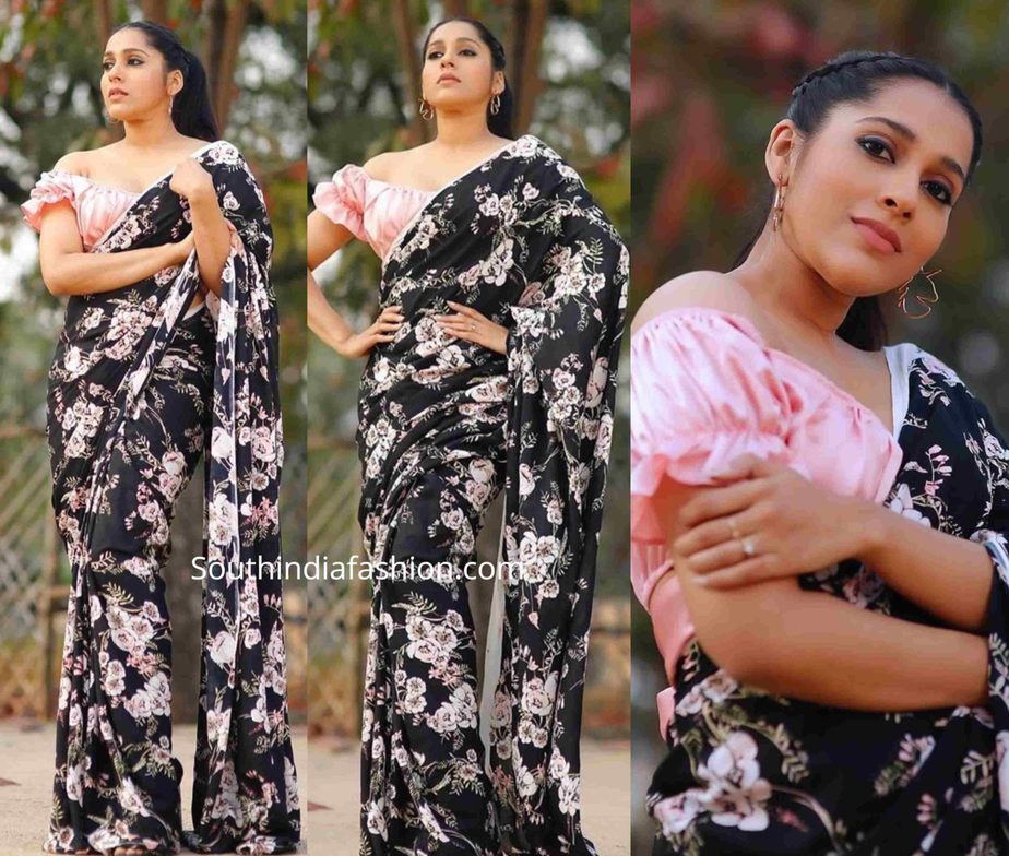 rashmi gautam in black floral saree