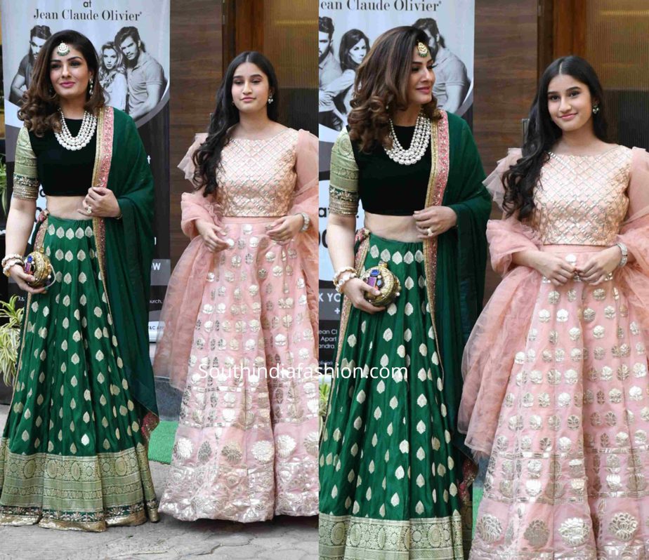 raveena tandon and her daughter in ethnic wear at a wedding