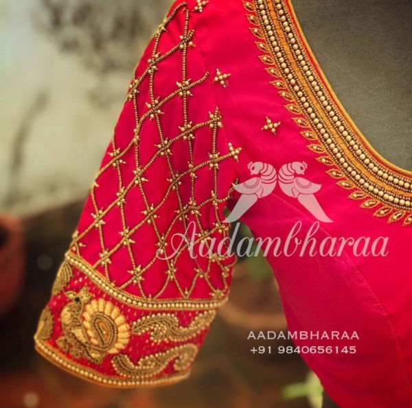 simple maggam work pattu blouse designs